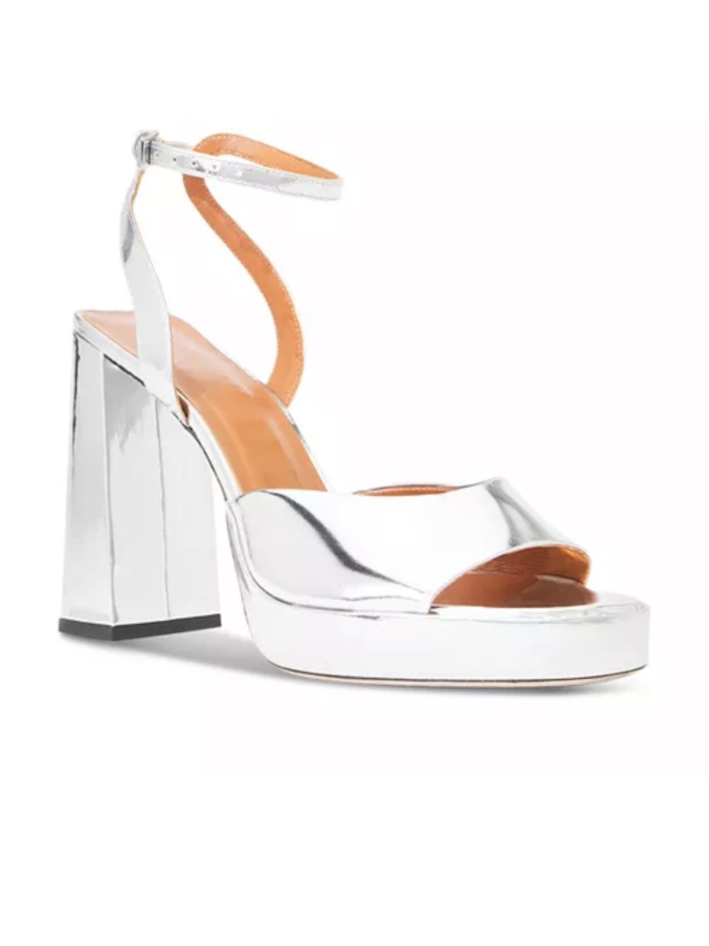 Staud Solange Platform Sandal Heels in Silver Chrome